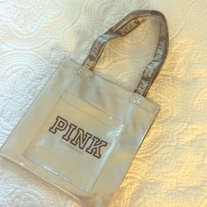 NWT VS PINK silver bag with logo straps